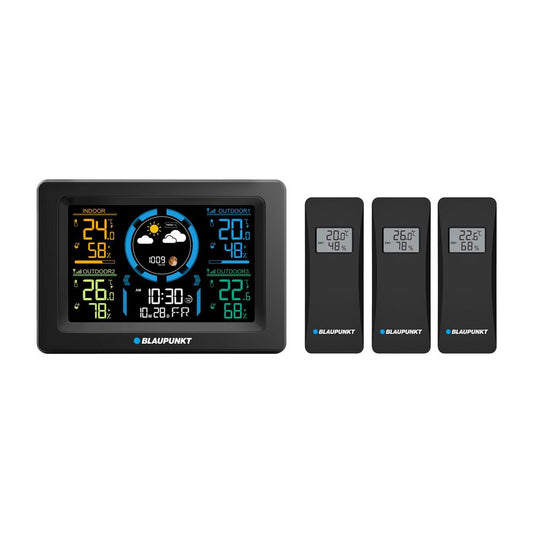 BLAUPUNKT Stacja pogodowa Blaupunkt WS40BK, z 3 czujnikami zewnętrznymi, czarna