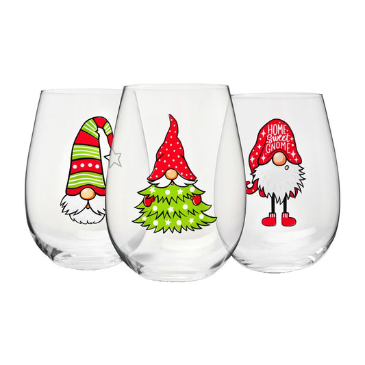 KROSNO Komplet 3 szklanek świątecznych Krosno God Jul, skrzaty, 500 ml