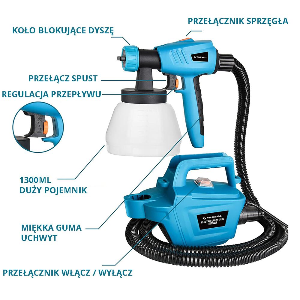 TILSWALL Pistolet natryskowy Tilswall, 800 W, 1,3 l