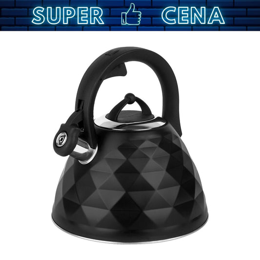 TADAR Czajnik z gwizdkiem Tadar Crystal, 3 l, stal nierdzewna, czarny mat
