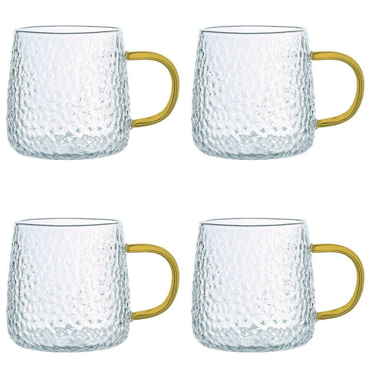 MG HOME Szklanki żłobione MG Home Deco, 4 sztuki, 350 ml, z musztardowym uchem