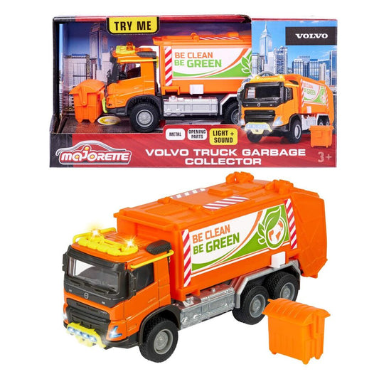MAJORETTE Pojazd metalowy śmieciarka Volvo Grand Series, 19 cm, światło i dźwięk
