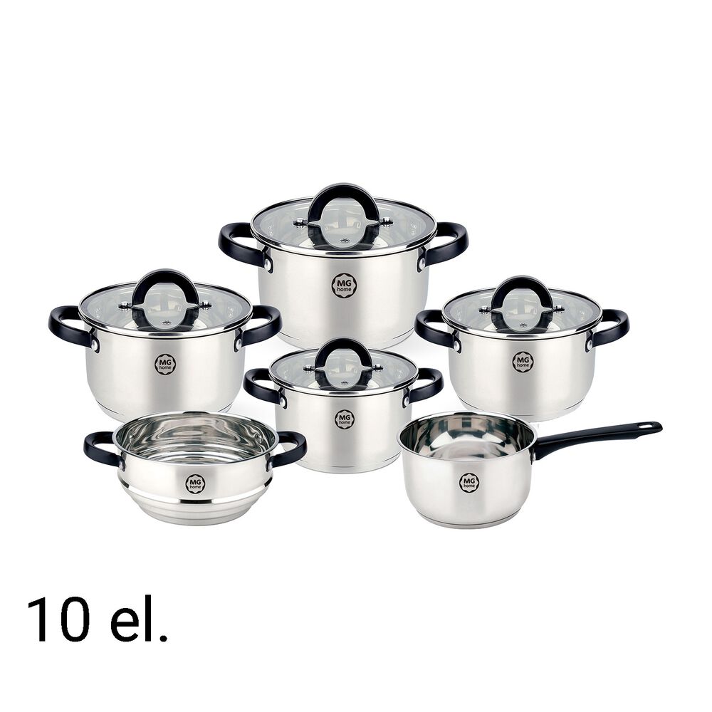 MG HOME Zestaw garnków MG Home Black, 10 elementów, stal nierdzewna
