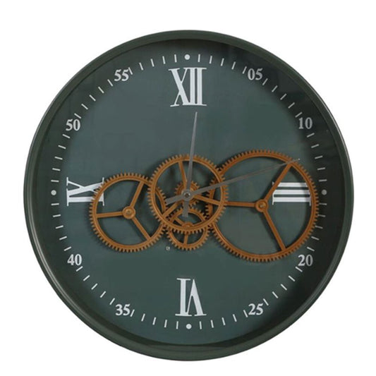 Tajemniczy Ogród Zegar ścienny metalowy, 40 cm, z ozdobnym mechanizmem, zielony